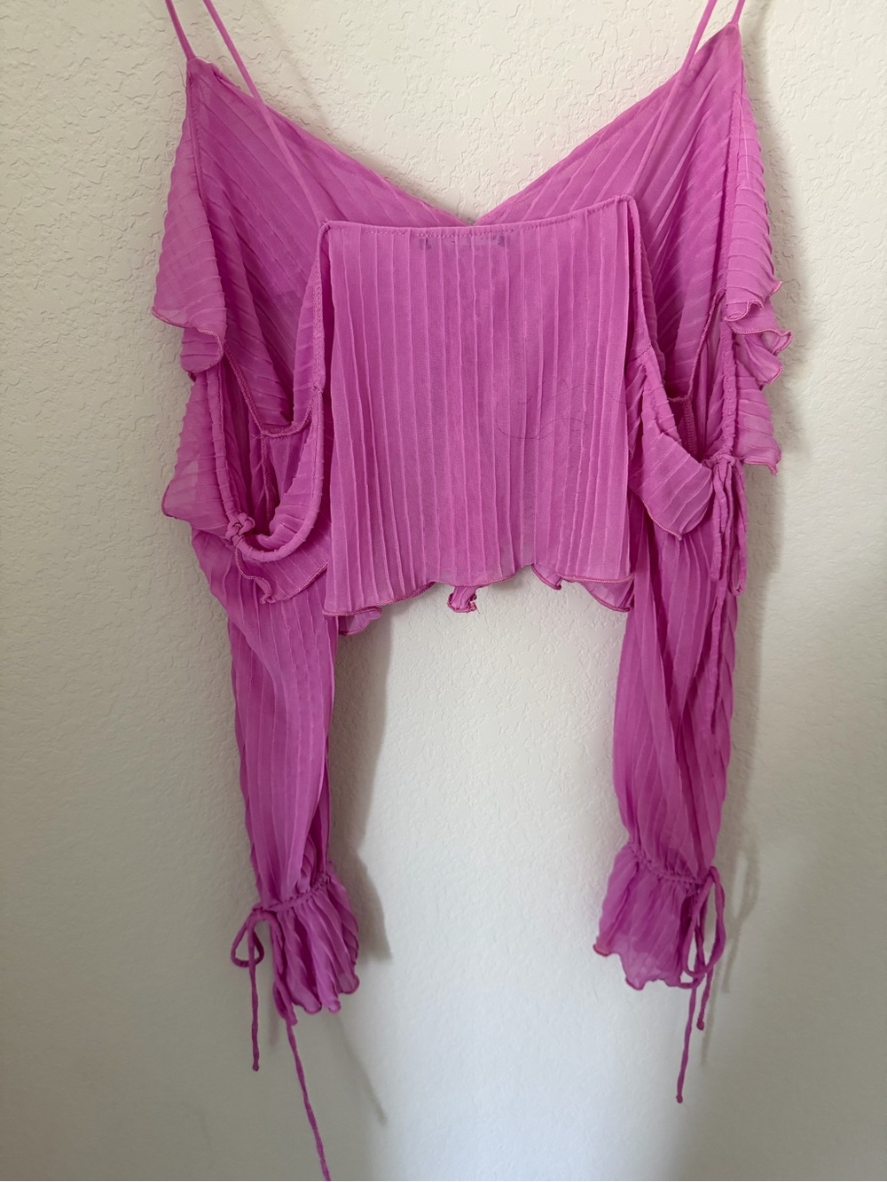 Zara Pink Pleated Off Shoulder Ruffle Crop Top Size Medium - Picture 4 of 10